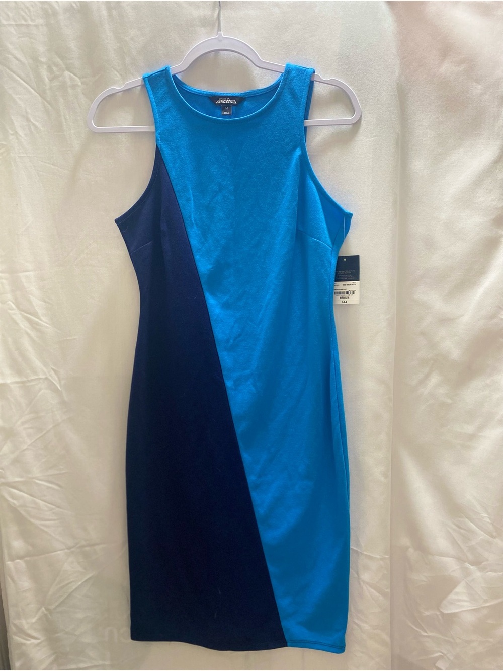 Runway Sheath Dress turquoise/Navy Colorblock Knit Sleeveless Medium classic